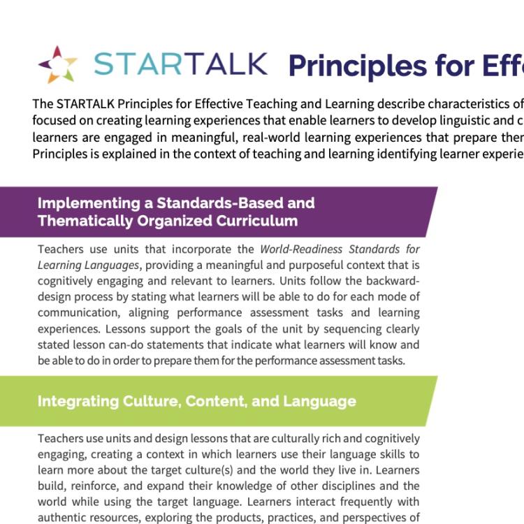 STARTALK Principles For Effective Teaching & Learning | National ...